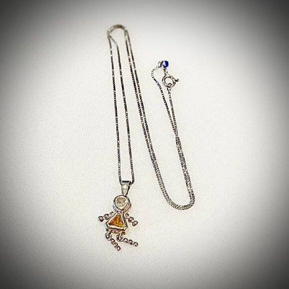 Sterling Silver Stick Figure Pendant Necklace on a Sterling Box Chain - Picture 1 of 14